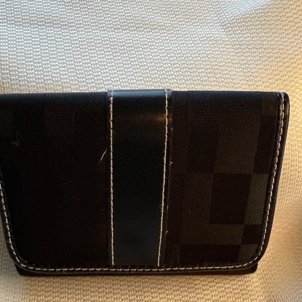 Black Tonal Checkerboard Trifold Wallet with ID‎ Window and Coin Pocket
